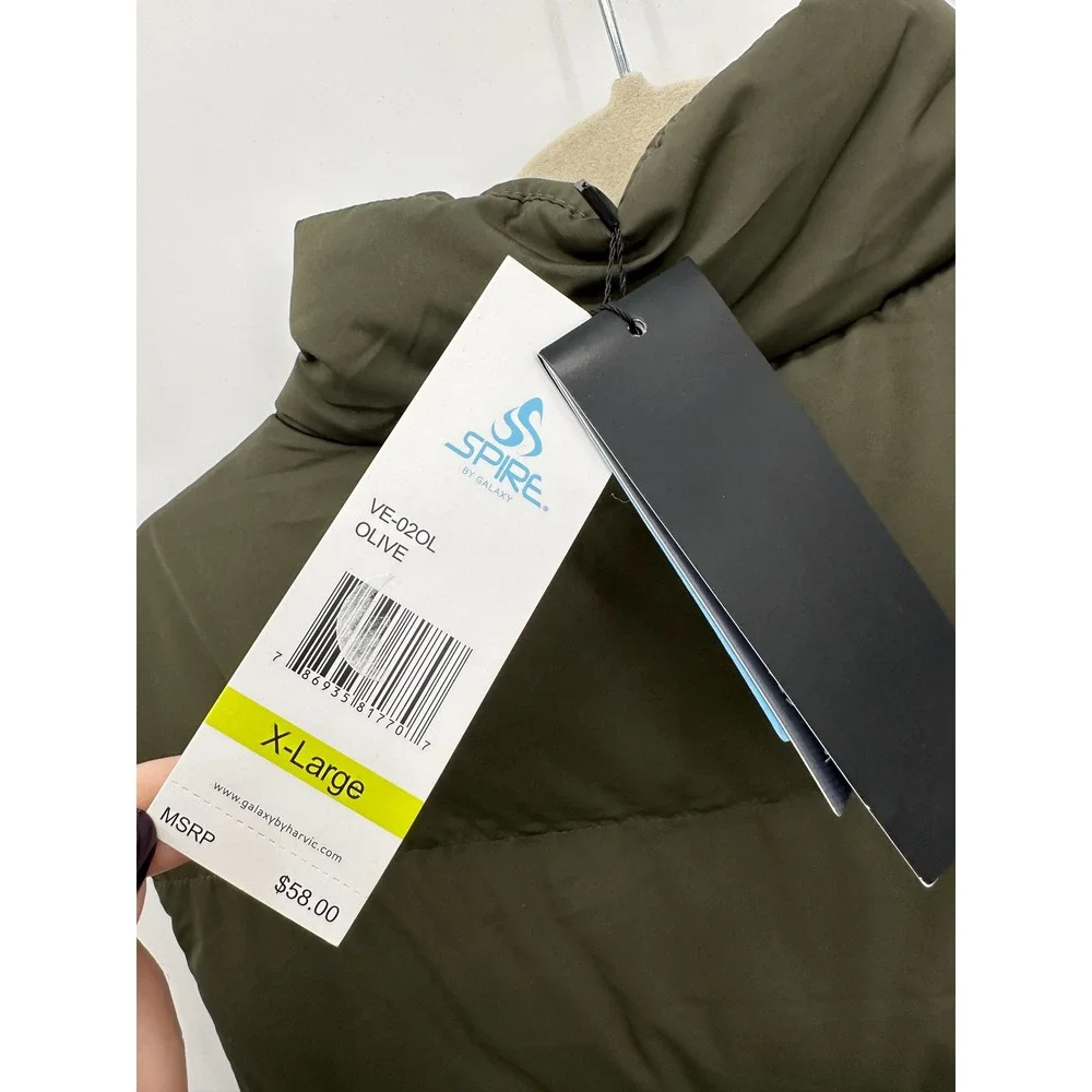 Spire Men's Olive Green Puffer Vest Quilted Full Zip Gorpcore Outdoor Utility